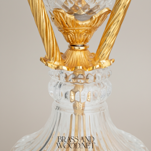 Neoclassical Diamond-Cut Crystal Brass Urn Incense Burner with Floral Swag Mounts Brass and Wood Gold Front | Brass & Wood