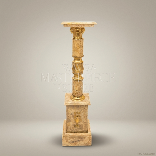 Empire Neoclassical Marble Brass Ormolu Column Pedestal Corinthian Capital Brass & Wood Front View | Brass & Wood