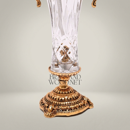 Neoclassical Lidded Crystal Urn Vase with Ornate Brass Handles & Finial