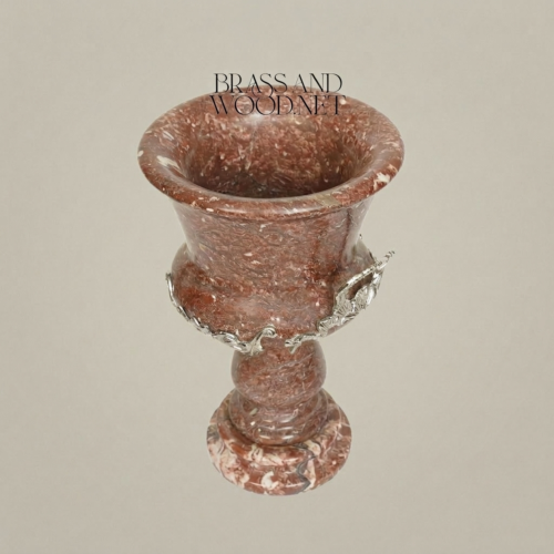 Neoclassical Red Marble Pedestal Vase with Brass Ormolu Foliate Collar Brass and Wood Silver Front | Brass & Wood