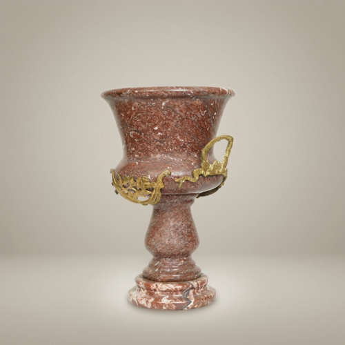 Neoclassical Red Marble Pedestal Vase with Brass Ormolu Foliate Collar Brass and Wood Antique Gold Front | Brass & Wood