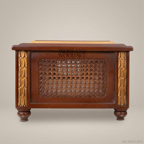Régence Carved Wood Plant Trough Cane Panel Gilt Shell Cartouche Antique Gold Brass and Wood Front View | Brass & Wood