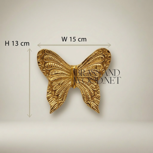 Rococo Brass Butterfly Ashtray Intricately Engraved Wing Relief Handcrafted Gold Front | Brass & Wood