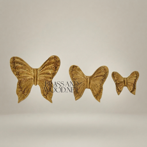 Rococo Brass Butterfly Ashtray Intricately Engraved Wing Relief Handcrafted Gold Front | Brass & Wood