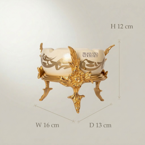 Rococo Brass Ceramic Ashtray Ornate Four-Leg Acanthus Stand Handcrafted Brass and Wood Gold Side | Brass & Wood