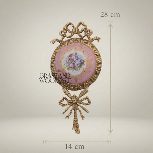 ميدالية جدارية نحاسية روكوكو بتاج ربطة وإدراج خزفي زهري - Antique Gold
