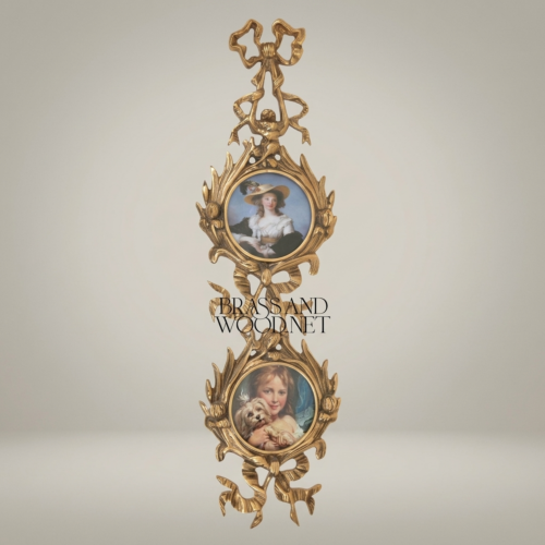 إطار جداري نحاسي مزدوج على الطراز الروكوكو - زخرفة الشريط والأكانثوس المتدفق - Antique Gold