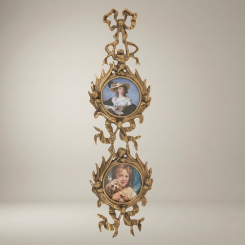 إطار جداري نحاسي مزدوج بتصميم روكوكو بزخارف الأشرطة والأوراق - Antique Gold