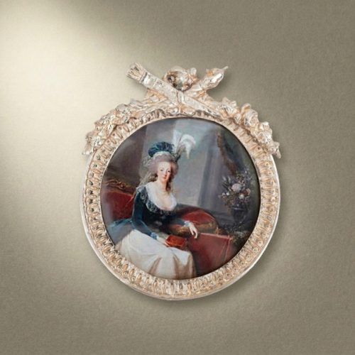 طقم إطارات نحاسية بيضاوية على طراز الروكوكو بزخارف الشرائط والأوراق النباتية المتدلية - Silver