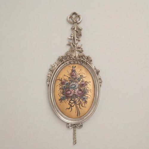 Rococo Brass Oval Wall Plaque Floral Art Print Ribbon Crest Ornate Frame Brass and Wood Silver Front | Brass & Wood