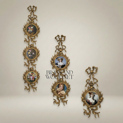 لوحة جدارية نحاسية متعددة الإطارات على الطراز الروكوكو بزخارف ورقية وتاج شريطي - Antique Gold