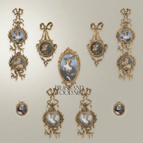 إطار جداري نحاسي روكوكو عمودي - بيضاويان متدليان بزخارف الأقواس والأكانثوس - Antique Gold