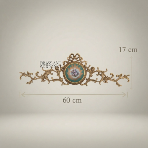 كارتوش جداري روكوكو نحاسي بميدالية زهرية فيروزية – إفريز لوالب الأكانثوس - Antique Gold