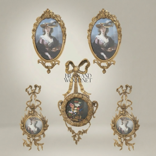إطار جداري نحاسي روكوكو بزخارف الأكانثوس وعقدة الشريط — بيضاوي - Antique Gold