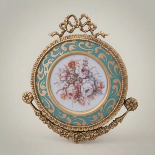 طقم ميداليات جدارية نحاسية روكوكو بمركز خزفي زهري — زينة الأربطة والأكانثوس - Antique Gold