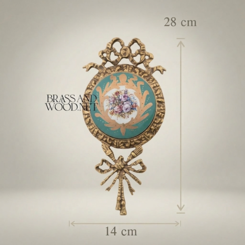 طقم ميداليات جدارية نحاسية روكوكو بمركز خزفي زهري — زينة الأربطة والأكانثوس - Antique Gold