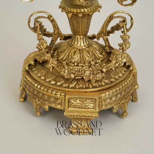 Rococo Lidded Crystal Trophy Vase Ornate Brass Scrollwork Acanthus Base Brass and Wood Antique Gold Back | Brass & Wood