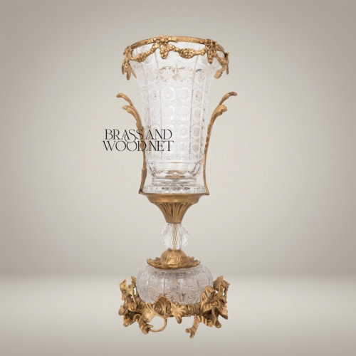 Rococo Crystal Urn Vase Ormolu Brass Acanthus Mounts Brass and Wood Antique Gold Side | Brass & Wood