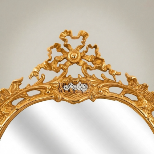 Rococo Hand-Carved Asymmetric Gilded Wall Mirror Pierced Acanthus Ribbon Crest Brass and Wood Gold Front | Brass & Wood