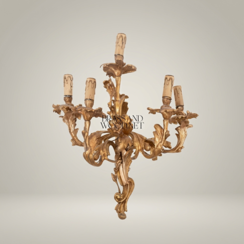 أبليك حائط روكوكو لويس الخامس عشر خمسة أذرع من النحاس بزخارف أوراق الأكانتوس - Antique Gold