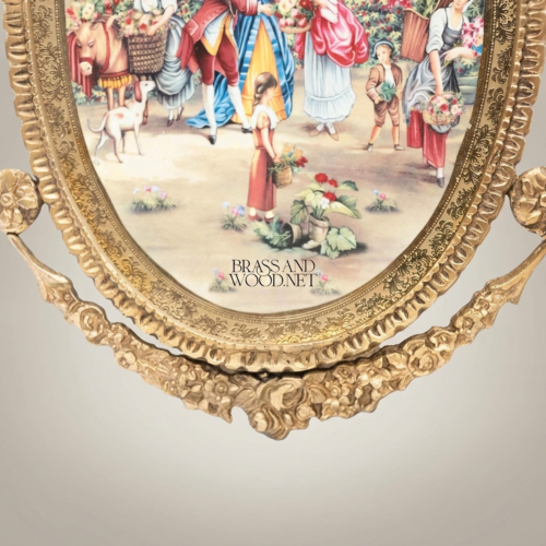 إطار صورة نحاسي بيضاوي على طراز الروكوكو بتاج فيونكة وزخارف أكاليل - Antique Gold