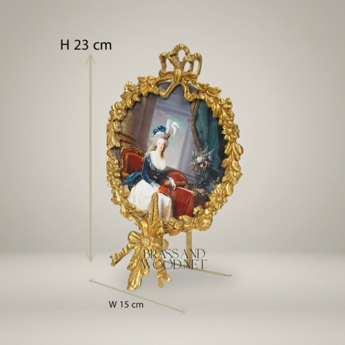 Rococo Oval Portrait Frame Brass Laurel Wreath Ribbon Bow Crest Brass and Wood Gold Front | Brass & Wood