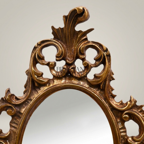 أبليك حائط روكوكو بمرآة بيضاوية وذراعين للشموع — تاج أكانثوس منحوت - Antique Gold