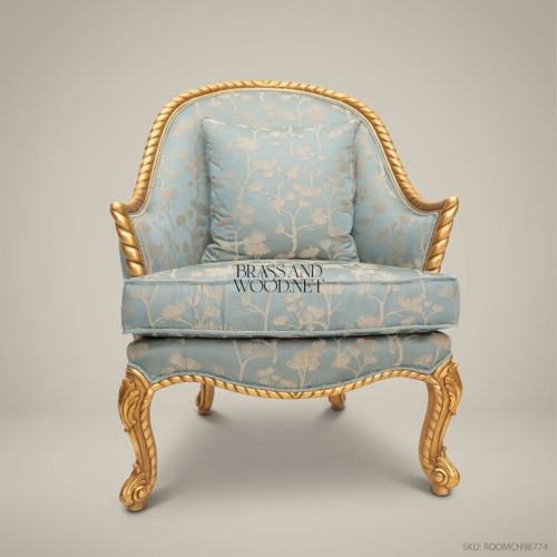 Louis XV Gilded Salon Armchair – Brass & Wood