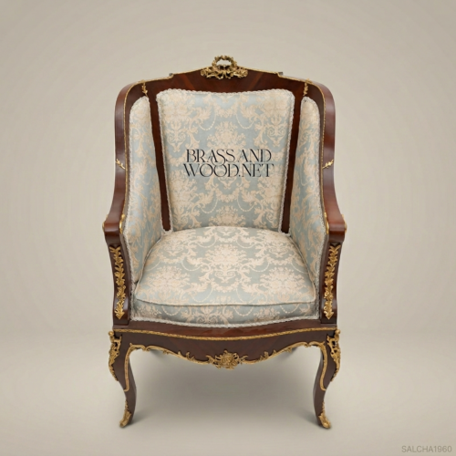 Louis XV Bergère Salon Chair — Brass & Wood