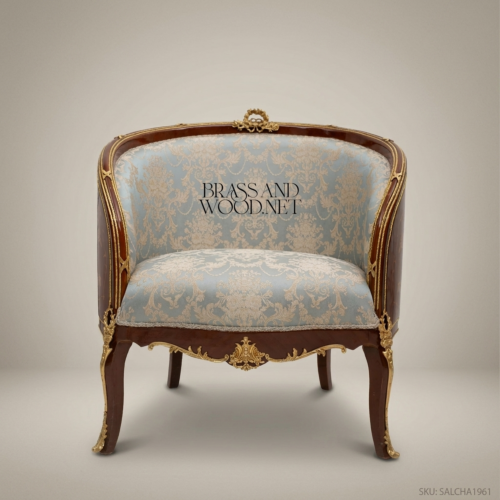Louis XV Barrel Salon Chair with Gilt Bronze Mounts & Marquetry 01