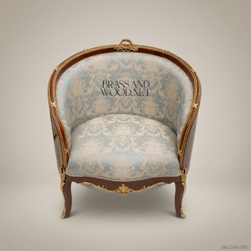 Louis XV Barrel Salon Chair with Gilt Bronze Mounts & Marquetry 01