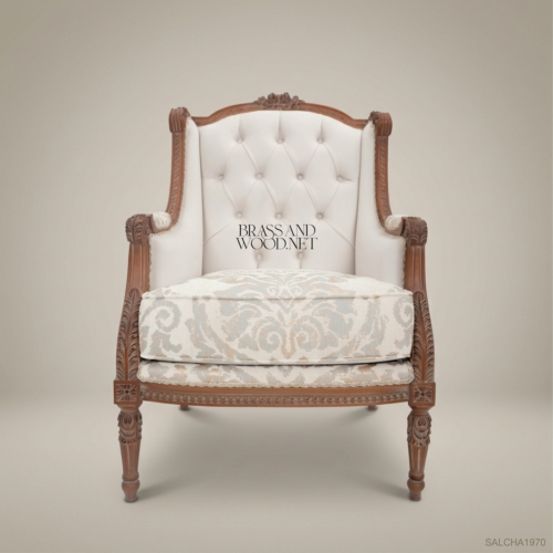 Louis XVI Bergère Salon Chair – Brass & Wood
