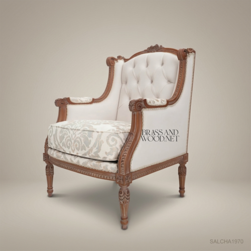 Louis XVI Bergère Salon Chair – Brass & Wood