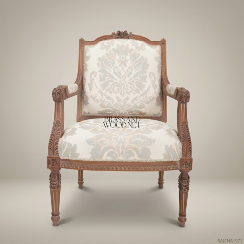 Louis XVI Carved Armchair – Brass & Wood