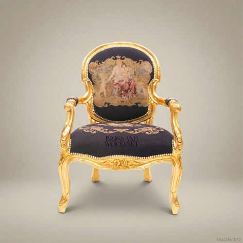 Louis XV Gilded Salon Armchair with Tapestry Upholstery 01