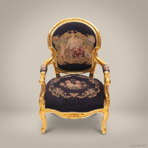 Louis XV Gilded Salon Armchair with Tapestry Upholstery 01