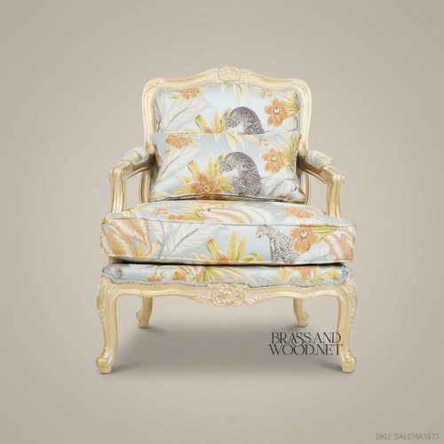 Louis XV Bergère Salon Chair – Tropical Floral Fabric & Ivory Lacquer Frame 01