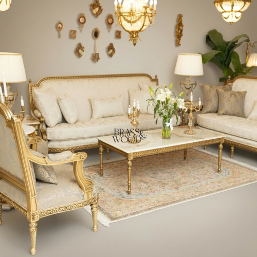 Louis XVI Heritage Salon Set – Brass & Hand-Carved Wood 01