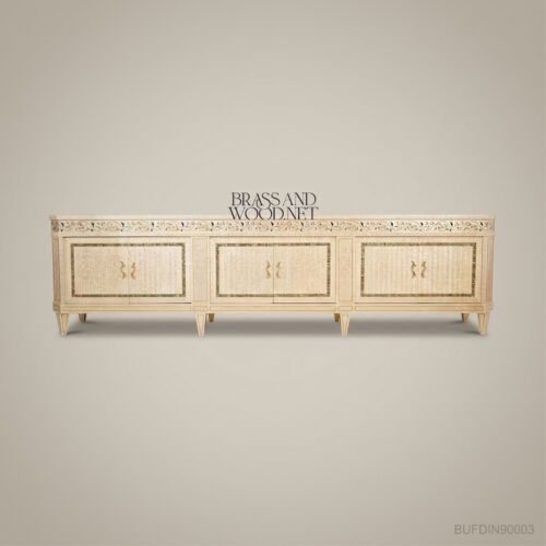 Neoclassical Ivory Carved Dining Set with Inlaid Table & Buffet 58