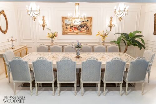 Neoclassical Ivory Carved Dining Set with Inlaid Table & Buffet 58