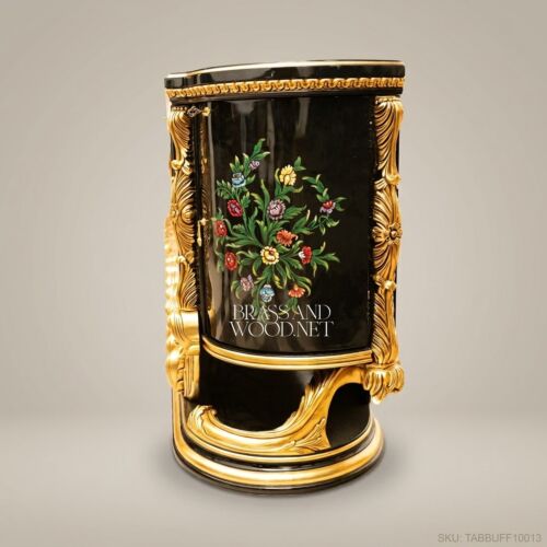 بوفيه طعام باروكي مطلي يدوياً بالزهور على لكة سوداء من Brass & Wood
