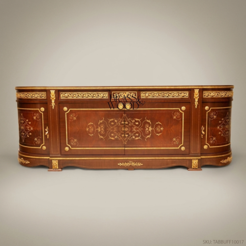 Brass & Wood Louis XVI Marquetry Buffet 04