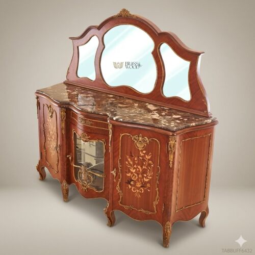 Brass & Wood بوفيه لويس الخامس عشر بالتطعيم والرخام والمرآة