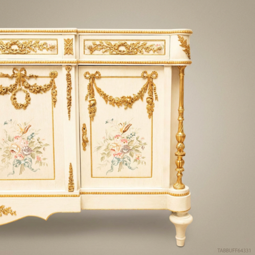 Brass & Wood Louis XVI Hand-Painted Floral Buffet 07