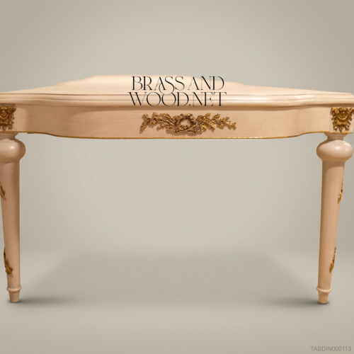 طاولة طعام لويس السادس عشر المطلية يدوياً باللون العاجي من Brass & Wood