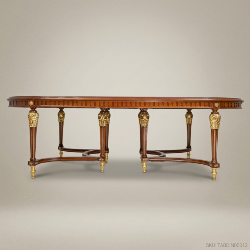 Brass & Wood Louis XVI Oval Dining Table with Gilt Brass Mounts 05