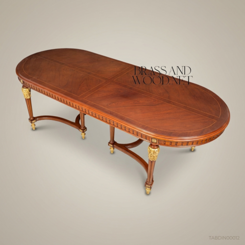 طاولة طعام بيضاوية لويس السادس عشر مع تطعيمات نحاسية مذهبة من Brass & Wood