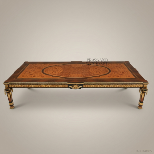 Brass & Wood Empire Marquetry Gilt-Bronze Dining Table