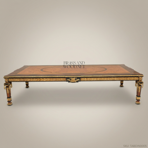 Brass & Wood Empire Marquetry Gilt-Bronze Dining Table