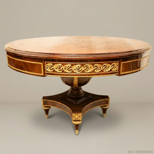 طاولة طعام دائرية إمبراطورية بقاعدة مركزية من Brass & Wood